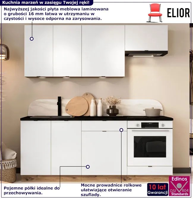 Komplet 6 szafek kuchennych biały + dąb artisan 200 cm - Elandro 27X