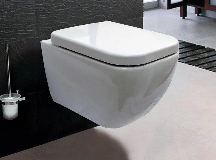 Miska WC wisząca lejowa bezkołnierzowa 101RDeska wolnoopadająca Soft-Close - Biały połysk