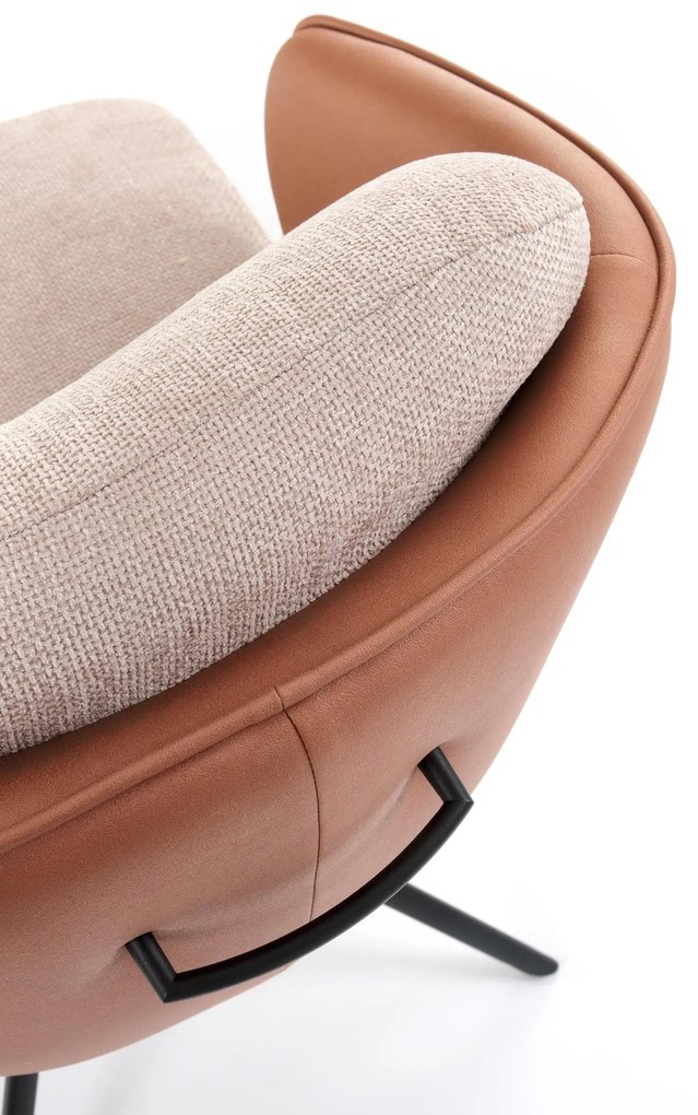 Krzesło do jadalni salonu brązowy beżowy K554 obrotowe tkanina ekoskóra