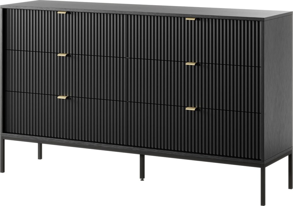 Komoda STELLARE 154 cm do Salonu Sypialni 6 Szuflad Czarny