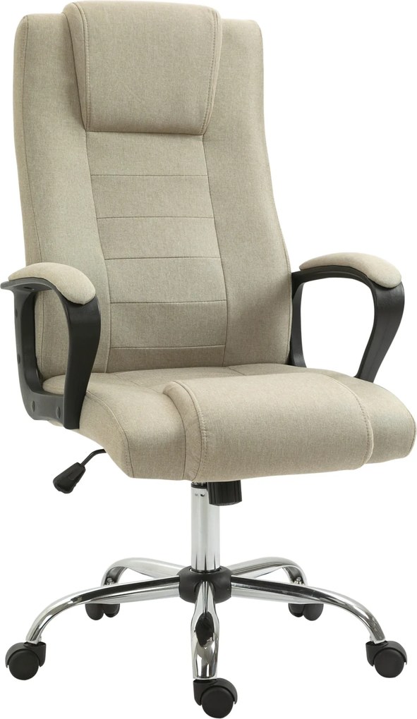 Vinsetto Fotel biurowy z imitacją lnu, regulowana wysokość, funkcja bujania, 5 kółek, Beżowy