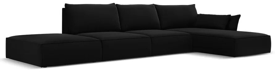 Czarny aksamitny narożnik (prawostronny/z szezlongiem) Vanda – Mazzini Sofas