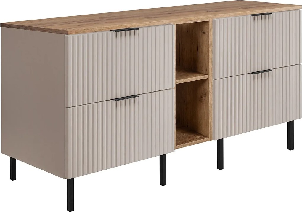 Szafka pod umywalkę, kaszmir/dąb Craft + czarny uchwyt, 140 (2 x 60 + 20) x 77 x 46 cm + blat, czarne nogi