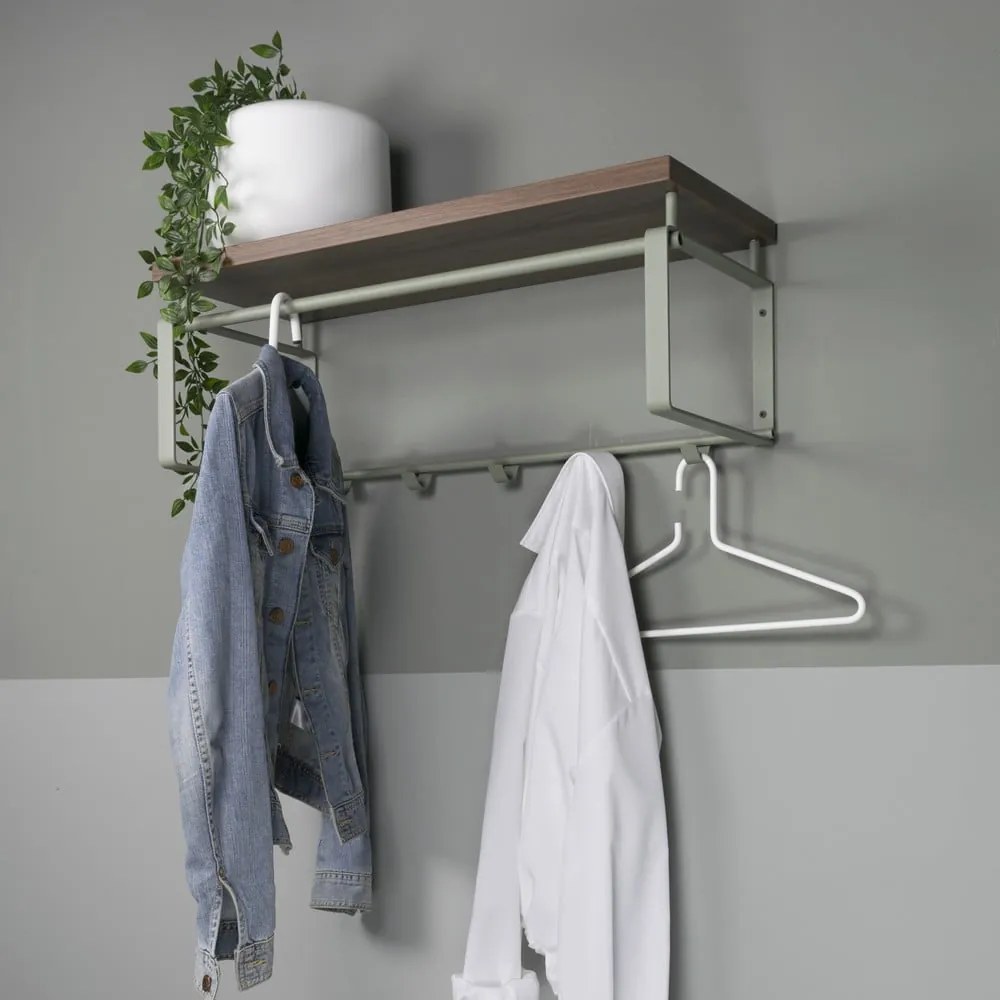 Brązowy/szarozielony metalowy wieszak ścienny z półką 70 cm Rex – Spinder Design