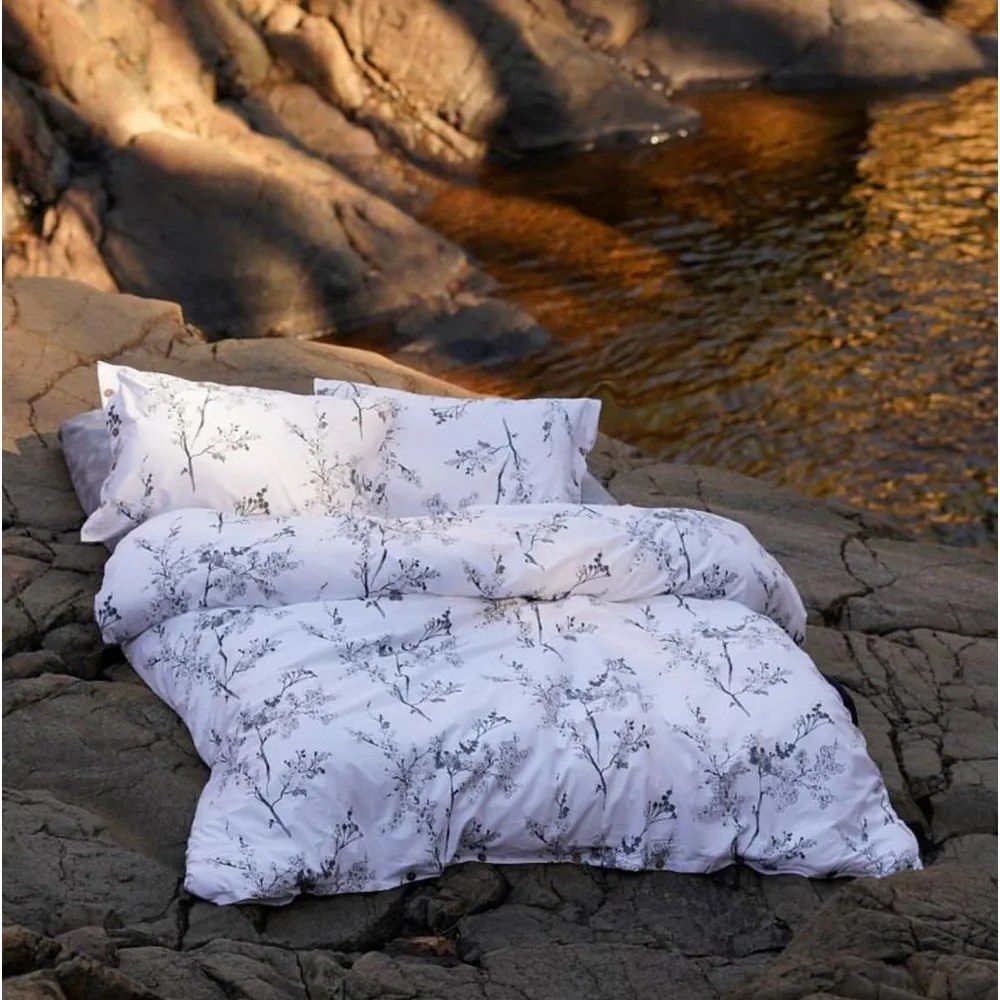 Biało-szara pościel jednoosobowa z bawełny renforcé 140x200 cm White Floral – Mila Home Luxury