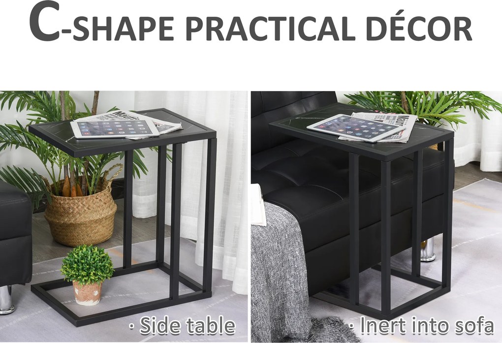HOMCOM Stolik Boczny w Kształcie Litery C, Oszczędność Miejsca, Nocny/Coffee Table, Imitacja Marmuru, 45 x 30 x 51,5 cm