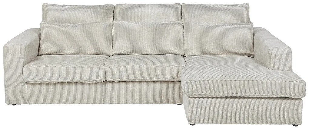 Kanapa narożna prawostronna z beżowego weluru MONDOVI