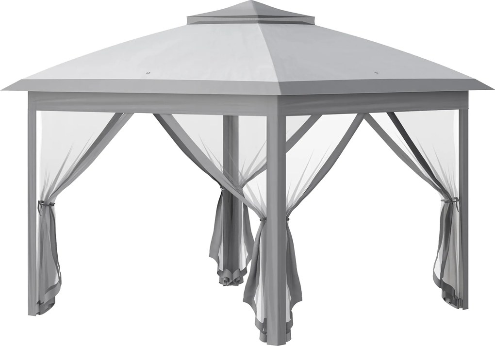 Outsunny Składany pawilon ogrodowy z metalu i płótna, moskitiery, otwory odpływowe, 330D x 330S x 288W cm, Szary
