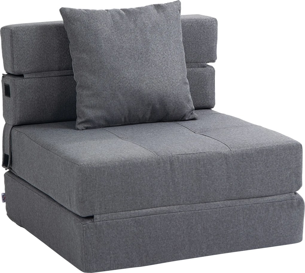 HOMCOM Rozkładana sofa Zdejmowany do czyszczenia Maksymalne obciążenie 100kg 70 cm x 70 cm x 61 cm Ciemnoszary | Aosom PL