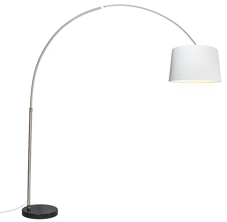 Stalowa lampa łukowa z białym kloszem materiałowym 45 cm - XXL
