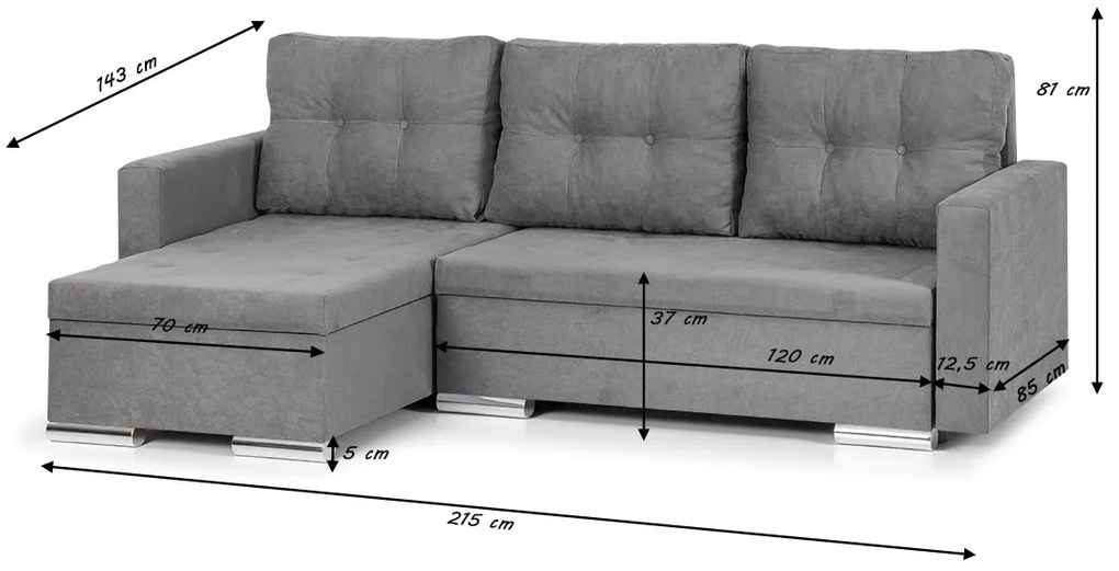 Narożnik kanapa z funkcją spania FOLLER Szary
