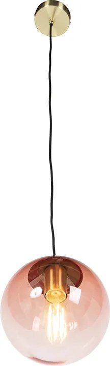 Lampa wisząca w stylu art deco mosiądz z różowym szkłem 20 cm - Pallon