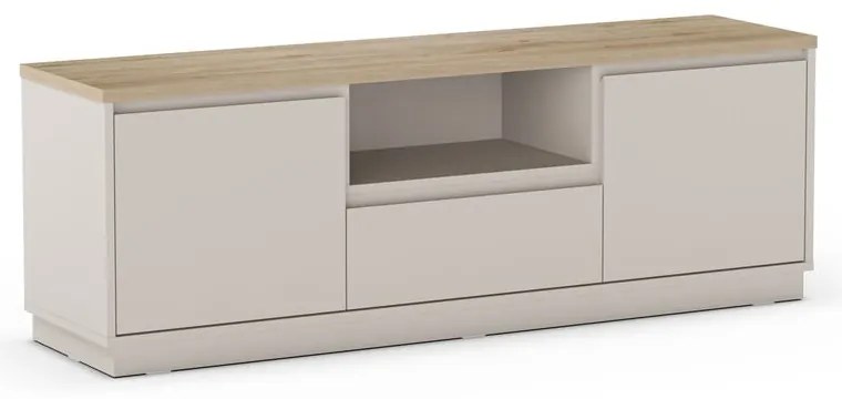 Beżowa szafka pod TV w dekorze dębu 161x55x40 cm Loreta – Marckeric