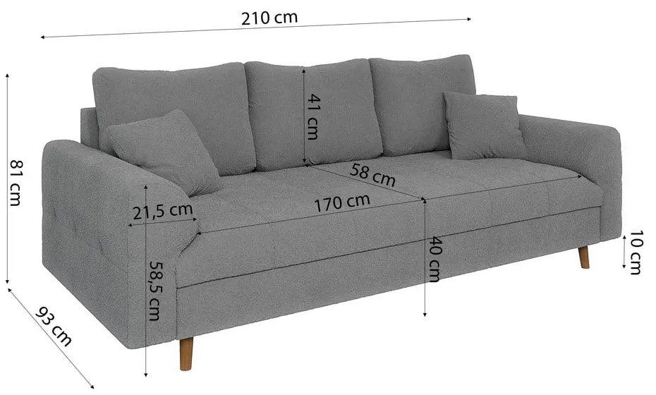 Szara sofa z materiału bouclé 210 cm Ariella – Ropez
