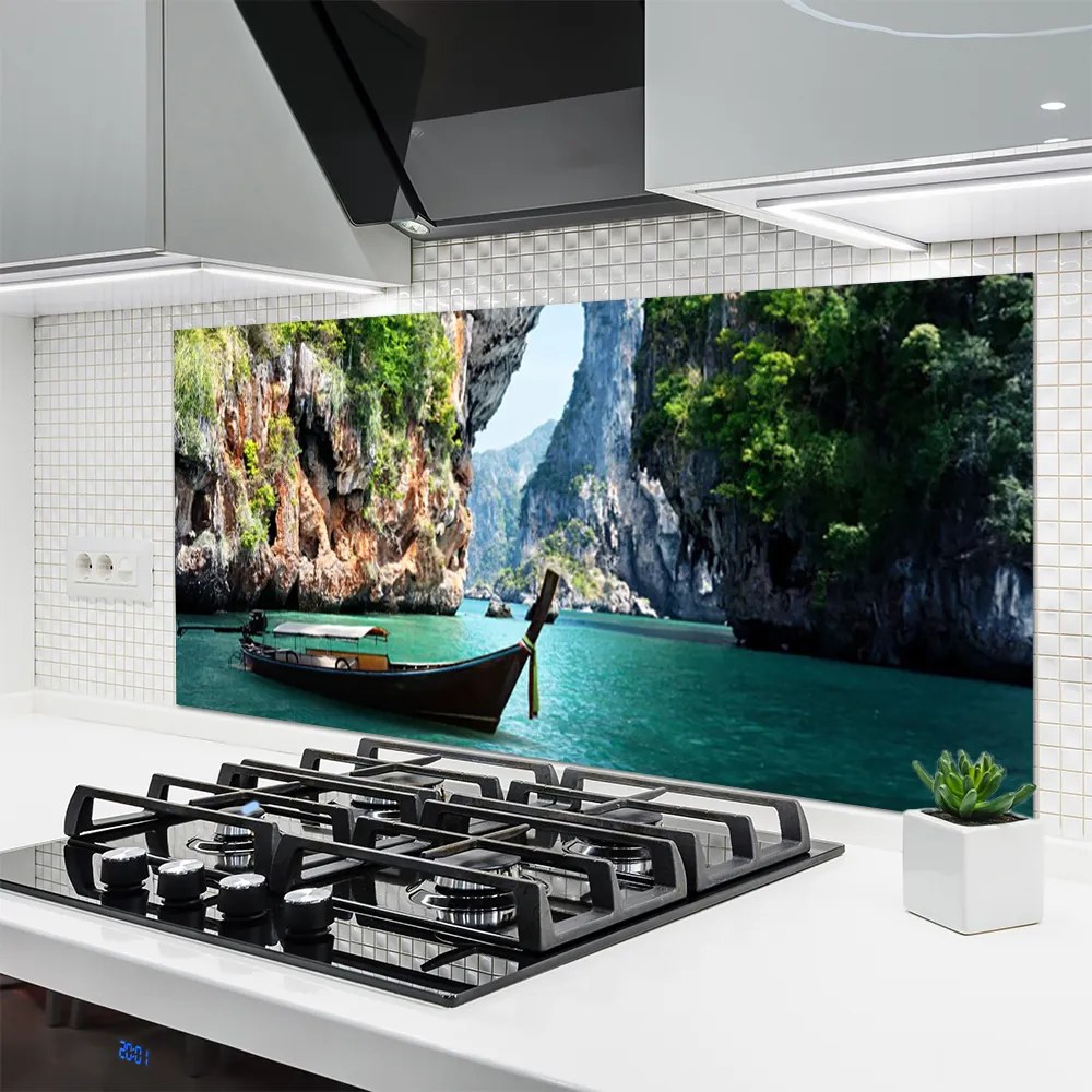 Szkło Ozdobne do Kuchni Samotna Łódź Nad Jeziorem