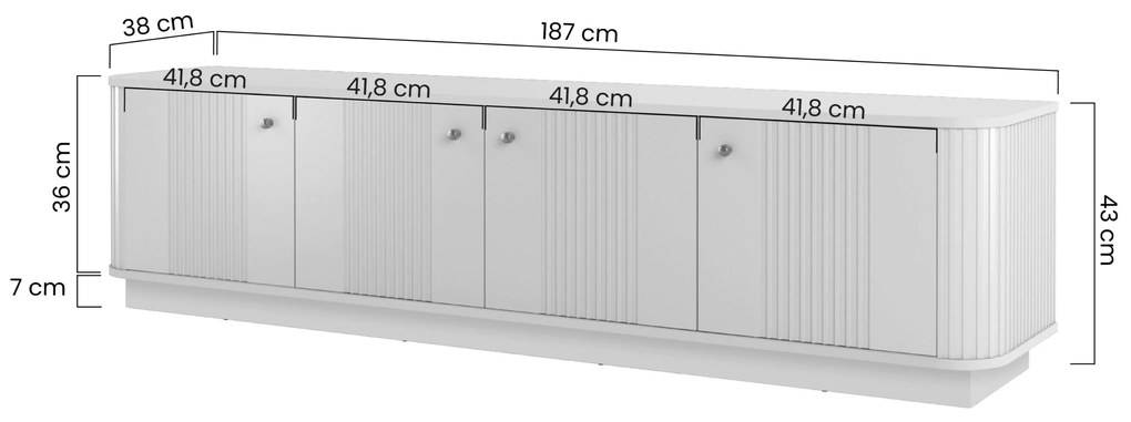 Szafka RTV Vesper 4D 187 cm na cokole - kaszmir / orzech / złote uchwyty