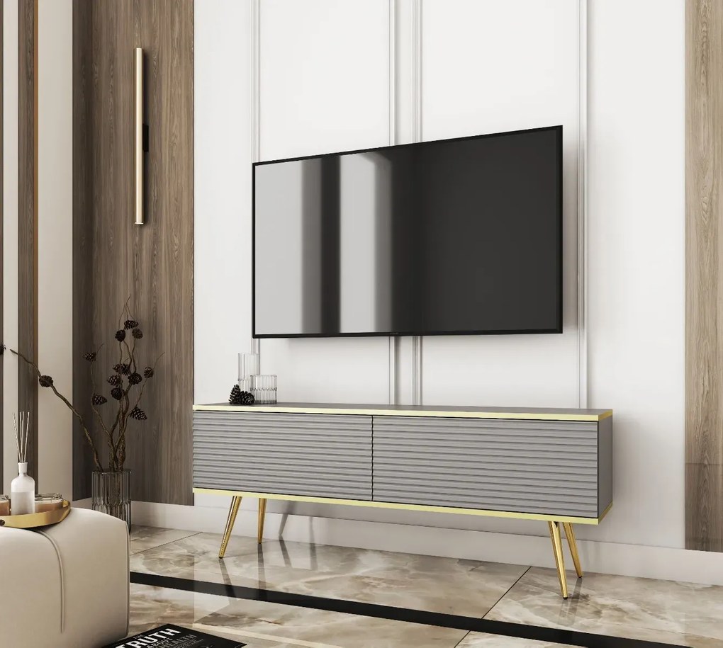 Szafka RTV KARL 3D 135cm wisząca/stojąca szary mat PIASKI Meble