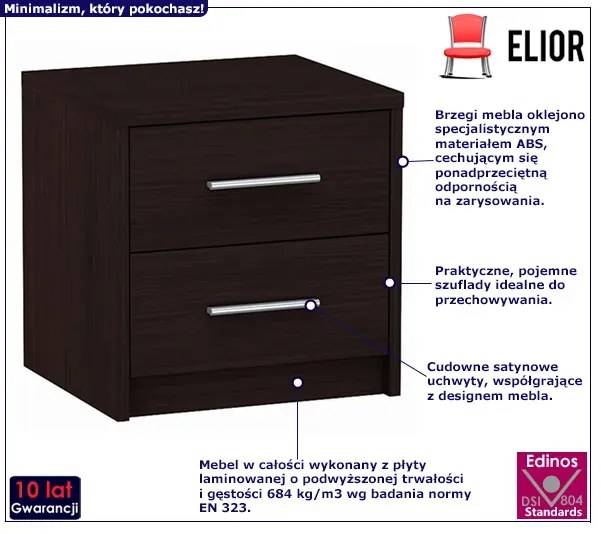 Szafka nocna z szufladami do sypialni wenge  - Elopi