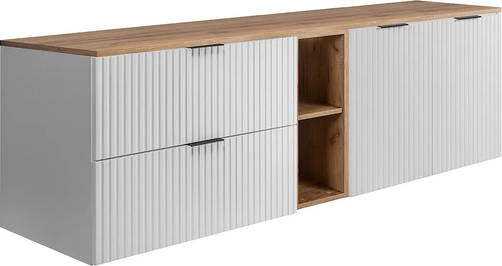 Zestaw łazienkowy: szafka z szufladami, szafka z drzwiami i regał 57×46×180 cm, kolor: biały / Dąb Craft, uchwyt czarny