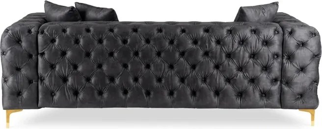 Sofa SORRENTO 3S Trzyosobowa Czarna Welurowa Glamour