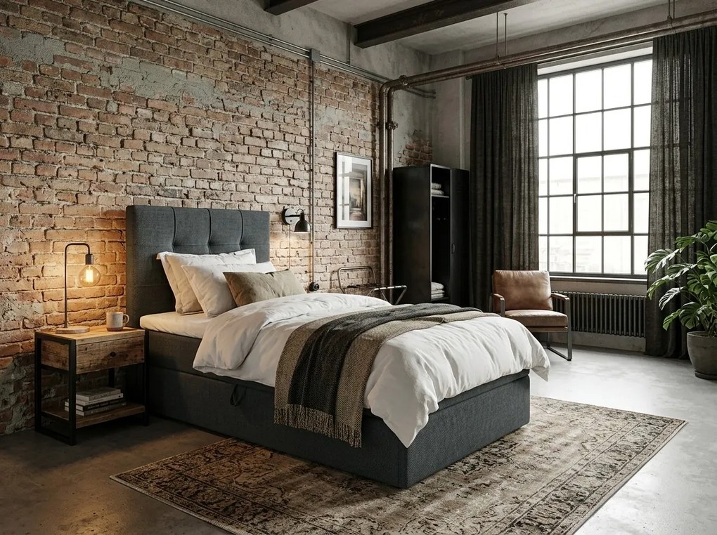 Tapicerowane łóżko boxspring DIRELIS VIBE 90x200 cm ciemnoszare Materac: Materac sprężynowy Bonell