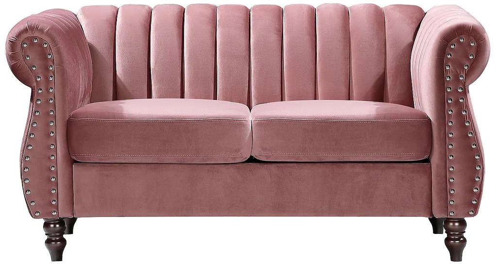 Kanapa Chesterfield 2-osobowa z weluru stary róż – TRUMBO