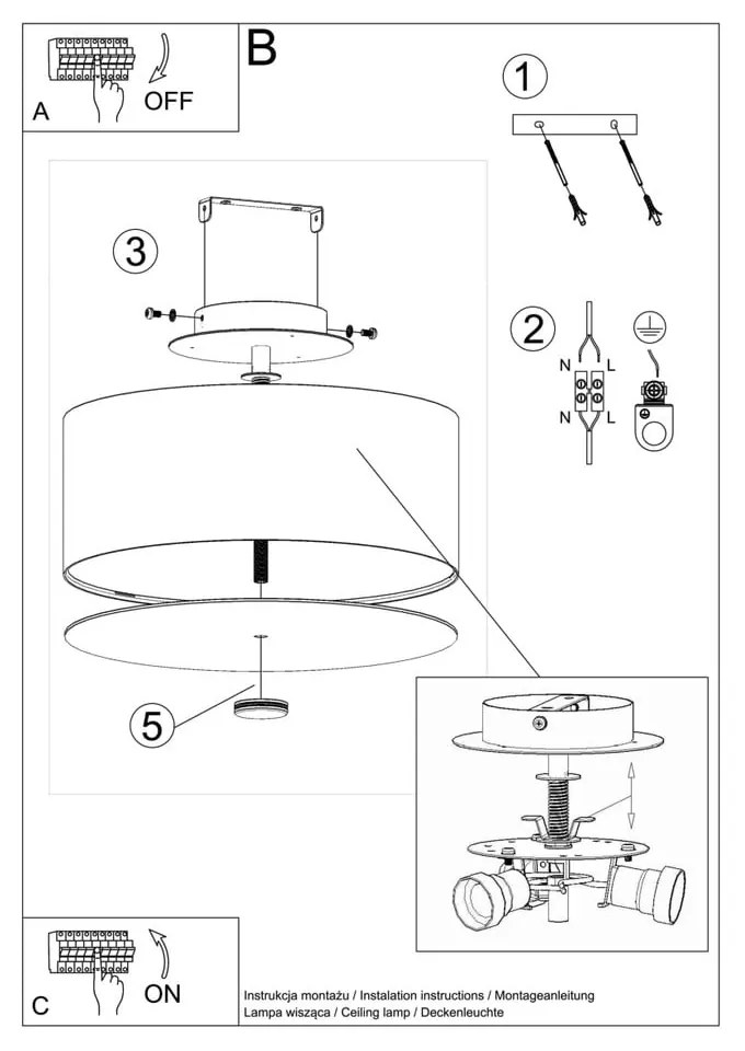 Biała lampa sufitowa z tekstylnym kloszem ø 30 cm Herra – Nice Lamps