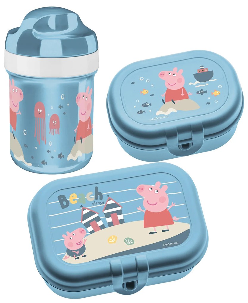 Zestaw bidon 200 ml i śniadaniówka Świnka Peppa Waves To Go, 3-częściowy, KOZIOL