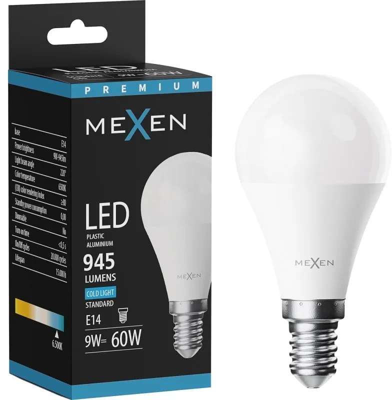 Mexen Nova żarówka LED E14, G45, 9W, Zimna - 6500K, 945 lm - L101-E14-0965-01