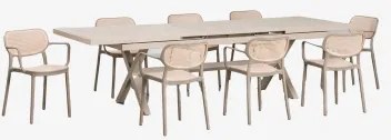 Zestaw Stołu Prostokątnego 240-300x100 Cm Rozkładanego Karena Oraz 8 Sztaplowanych Krzeseł Ogrodowych Z Podłokietnikami Omara Moka Brown - Sklum