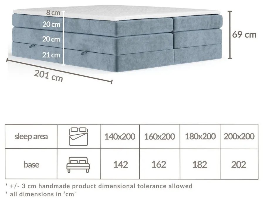 Niebieskie łóżko kontynentalne ze schowkiem/bez zagłówka 200x200 cm Juniper – Maison de Rêve