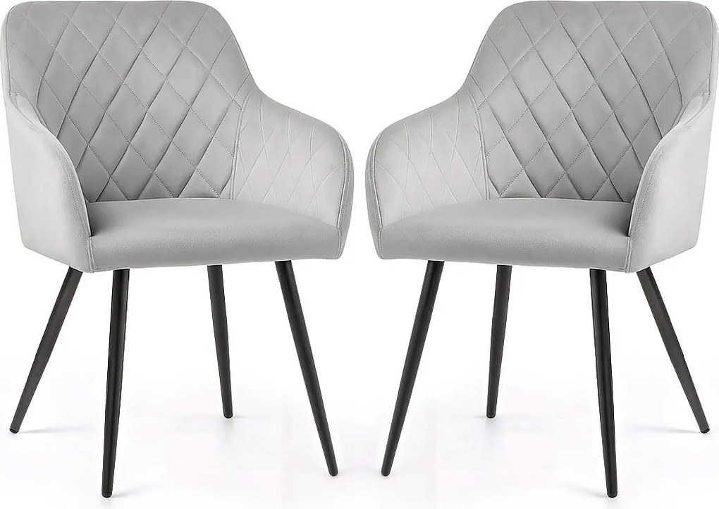 2x Welurowe krzesło tapicerowane pikowane w romby Szare VELTO Czarne nogi