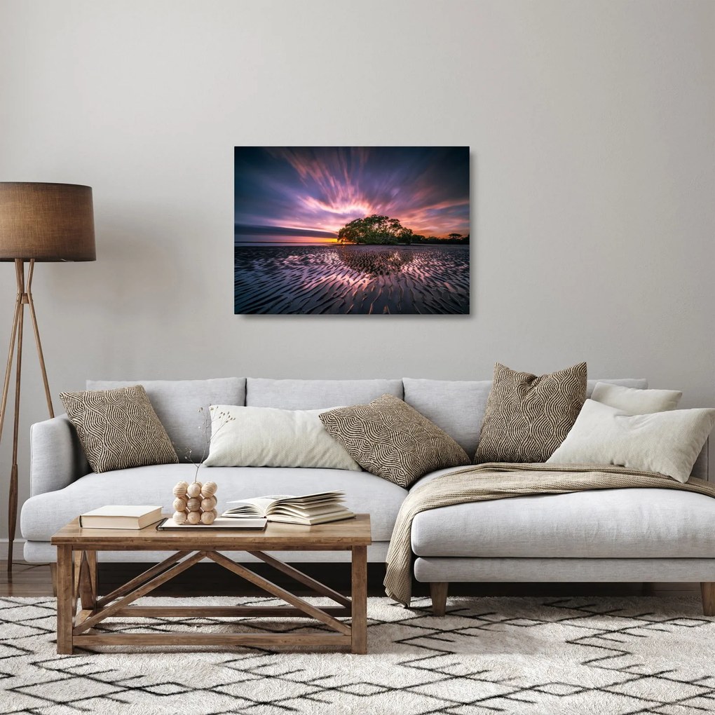 Obraz na szkle plaży o zachodzie słońca (70x50 cm)