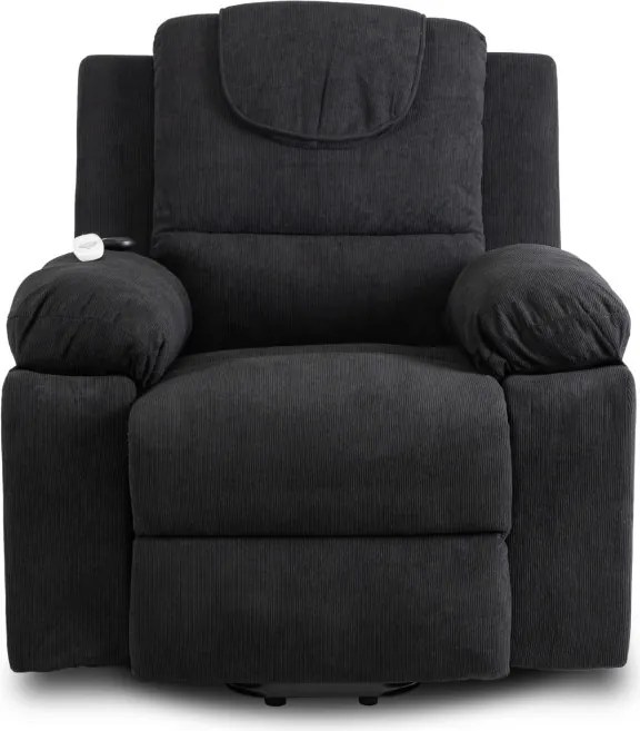 Fotel Masujący FENIX z Funkcją Wstawania Elektrycznie Rozkładany Czarny Nowoczesny