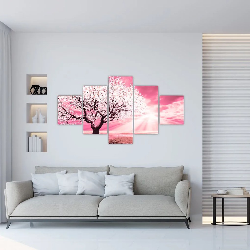 Różowy obraz drzewa (125x70 cm)