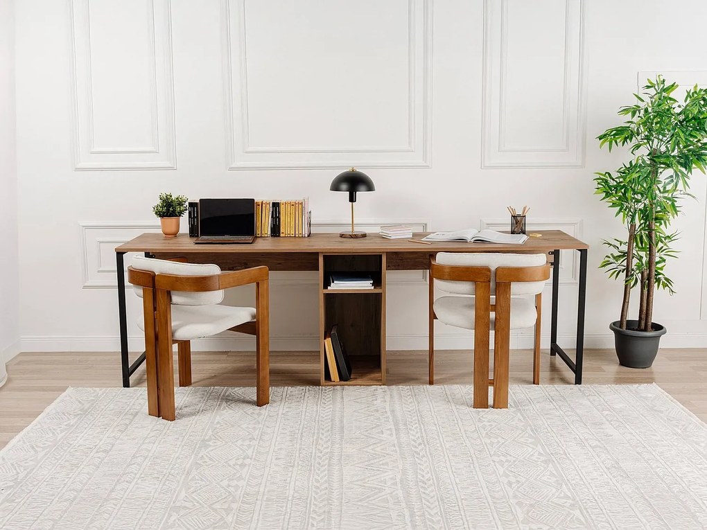 Biurko podwójne ze schowkami - Naturalny i czarny - DERVILO