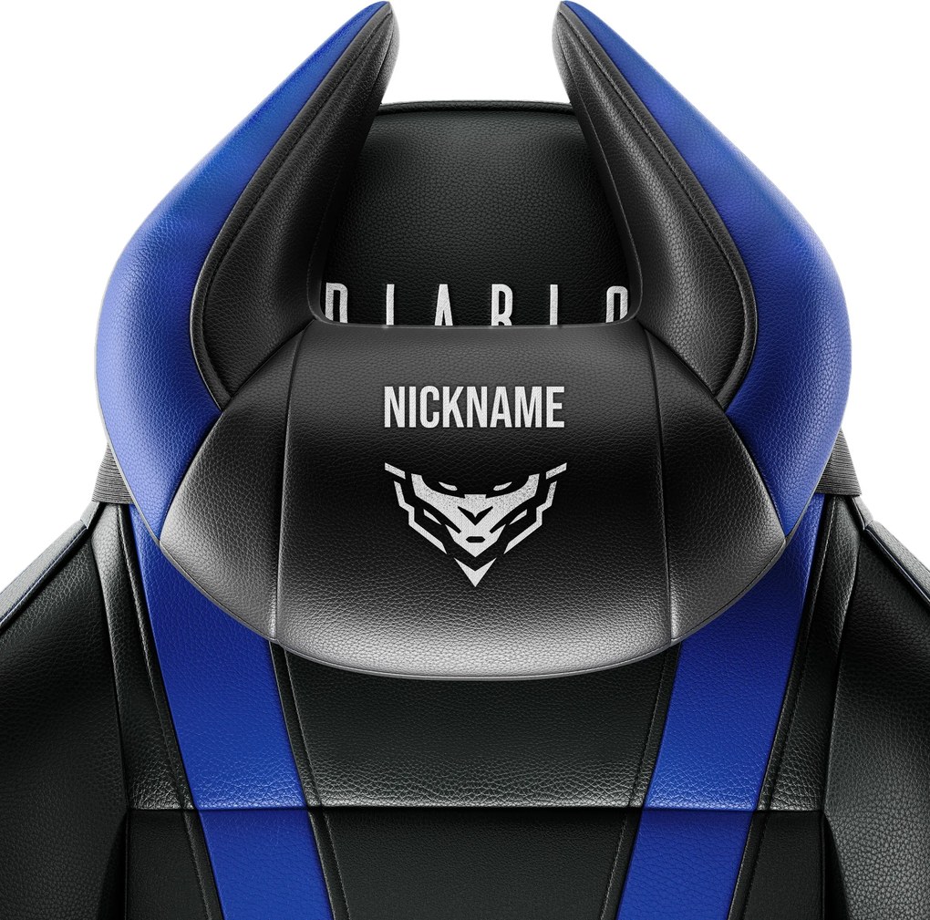 Poduszka zagłówek Diablo X-Horn ze spersonalizowanym haftem, czarno-niebieska