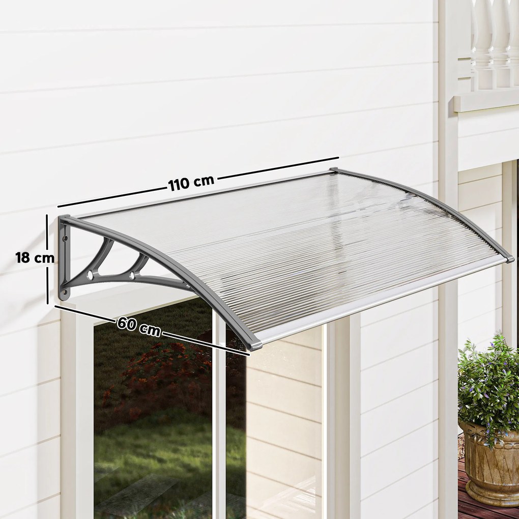 Outsunny Zadaszenie drzwiowe, ochrona przed deszczem, wiatrem i gradem, poliwęglan, aluminium, 110 x 60 x 18 cm, Szare
