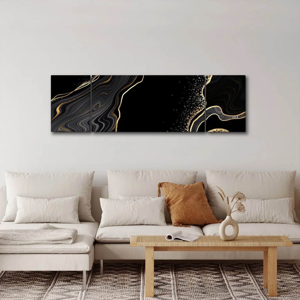 Obraz - Czarno - złoty marmur (170x50 cm)