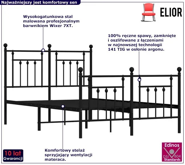 Czarne metalowe łóżko małżeńskie 150x200cm E1-P29