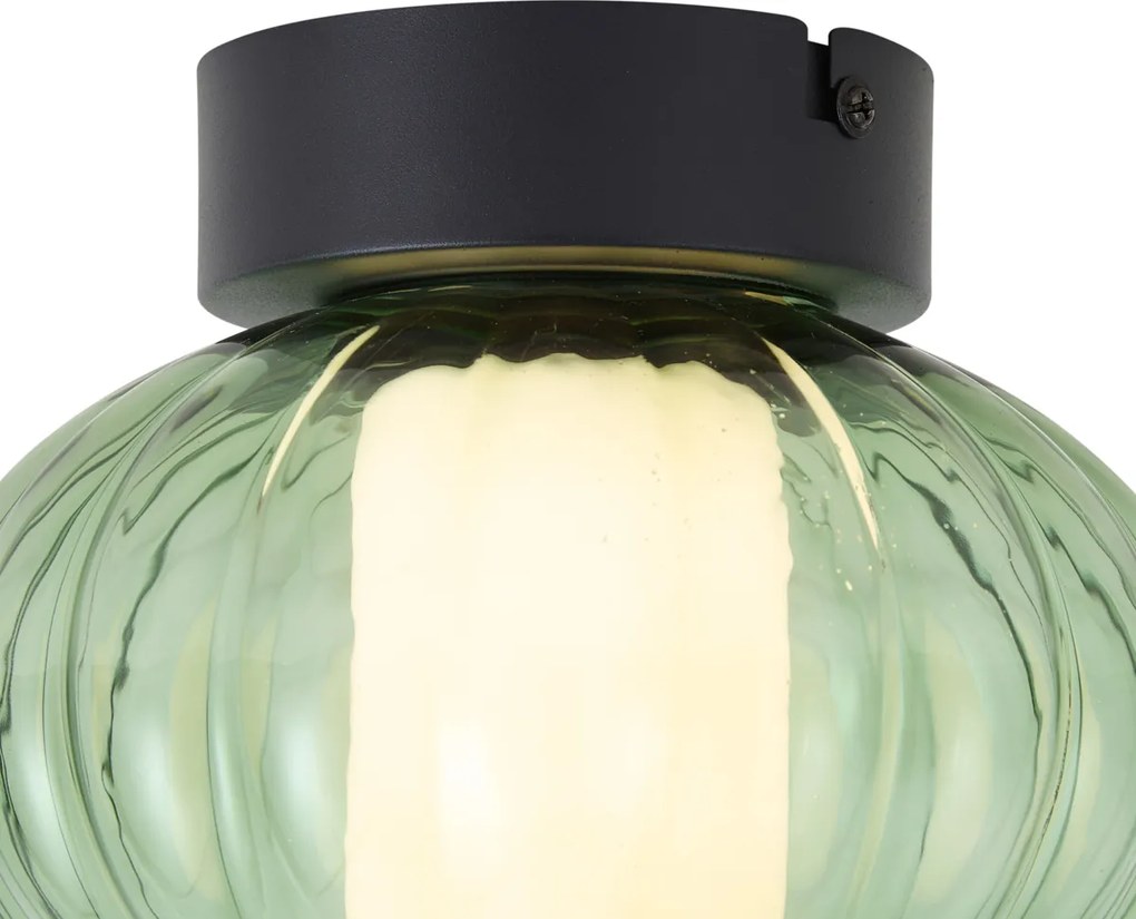 Designerska lampa sufitowa czarna 18 cm z zielonym szkłem ze ściemnialną 3-stopniowo diodą LED - Margherite