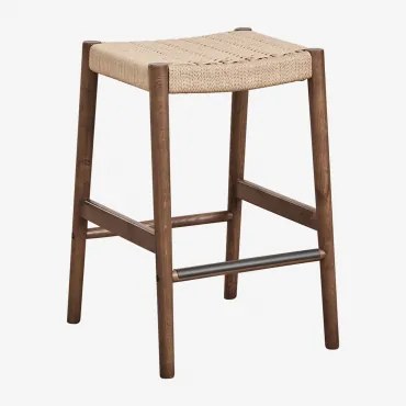 Zestaw 4 Wysokich Stołków Z Drewna Dębowego I Plecionej Liny (66 Cm) Mara Ciemne Drewno - Sklum