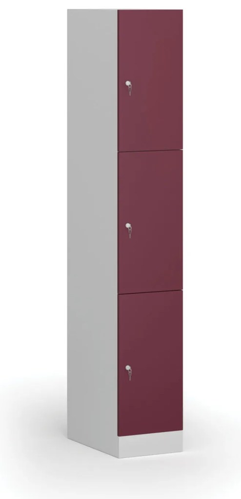Szafka skrytkowa, 3 schowki, 1850 x 300 x 500 mm, demontaż, zamek cylindryczny, drzwi czerwone