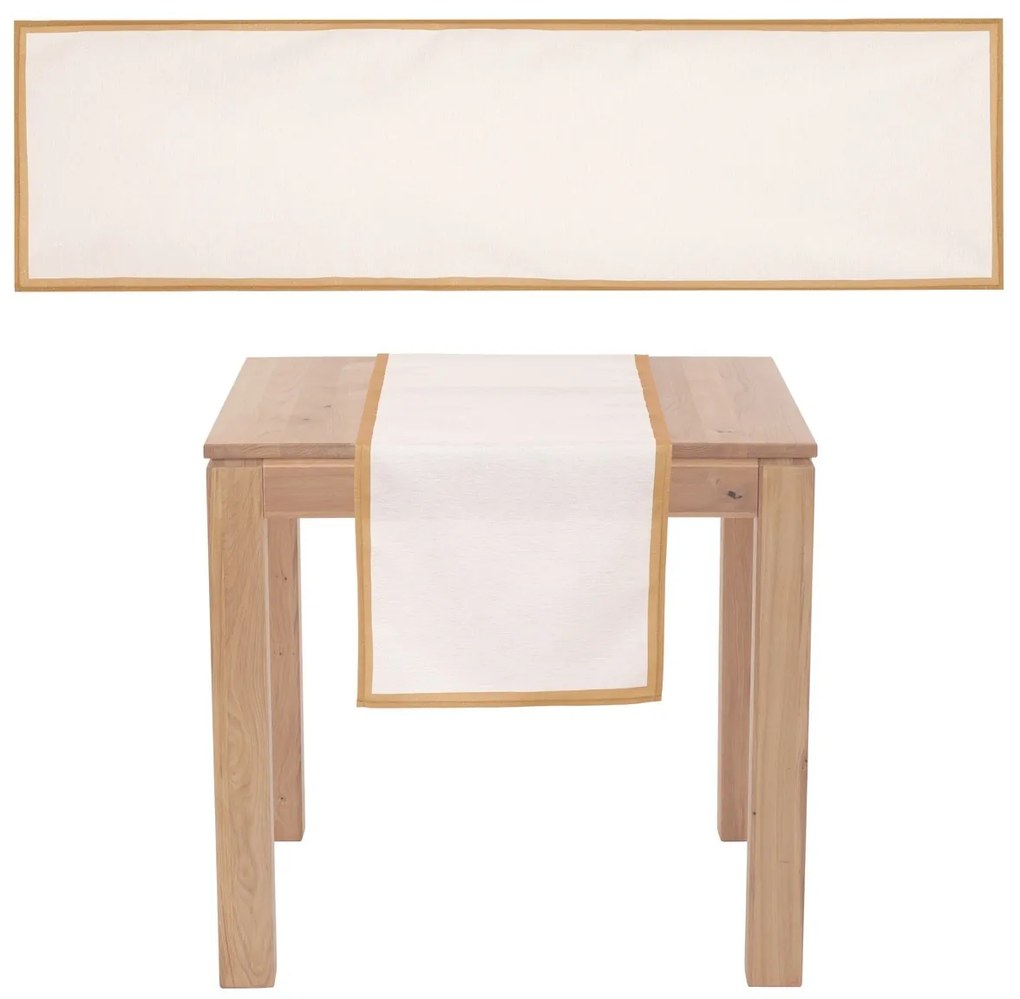 Świąteczny bieżnik ze złotymi brzegami, kremowy,150 x 40 cm