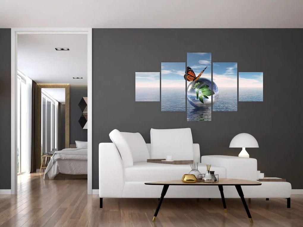 Obraz motyla na szklanej kuli (125x70 cm)
