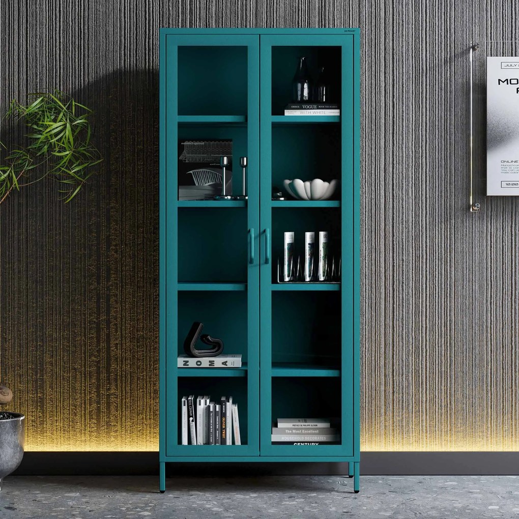 Witryna szklana do salonu morska / turkusowa Modern ANGELO 800 x 1850 x 450 mm