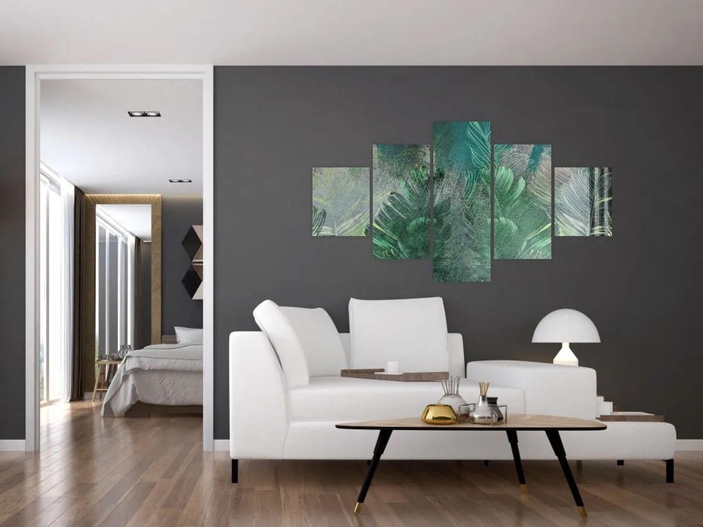 Obraz - Tekstura betonu z liśćmi (125x70 cm)