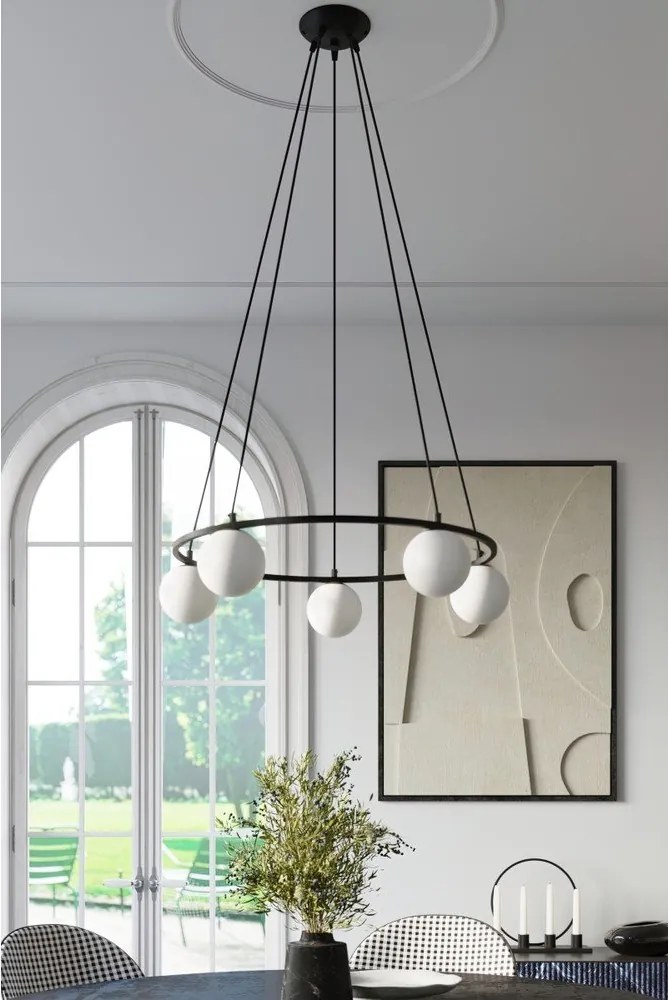 Biało-czarna lampa wisząca ze szklanym kloszem Umerta – Sollux