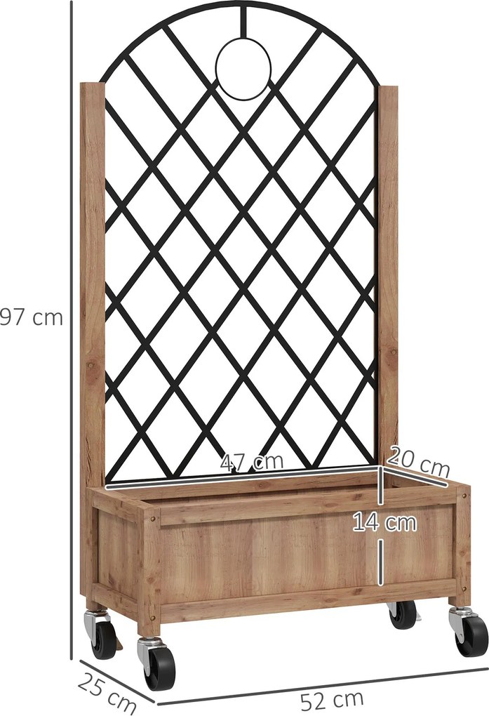 Outsunny Zestaw 2 wysokich grządek Pflanzkasten na kółkach, z kratą do pnączy, skrzynka na kwiaty z drewna, 52*25*97cm Brązowy
