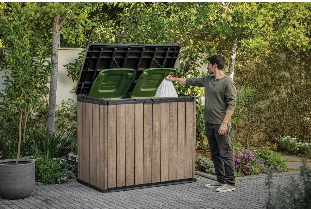 Brązowa plastikowa skrzynia ogrodowa Deco – Keter